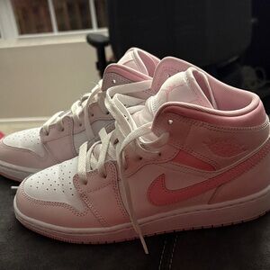 Nike Air Jordan 1 Mid White and Pink Shoes